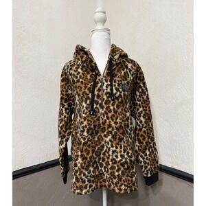 PINK Victoria's Secret Cheetah Sherpa 3/4 Zip Hoodie Pullover Women's Small